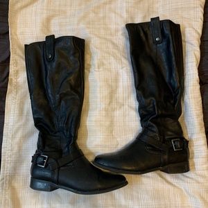 Womens 8.5 Black Knee High Full Calf Boots Faux Leather - Call it Spring